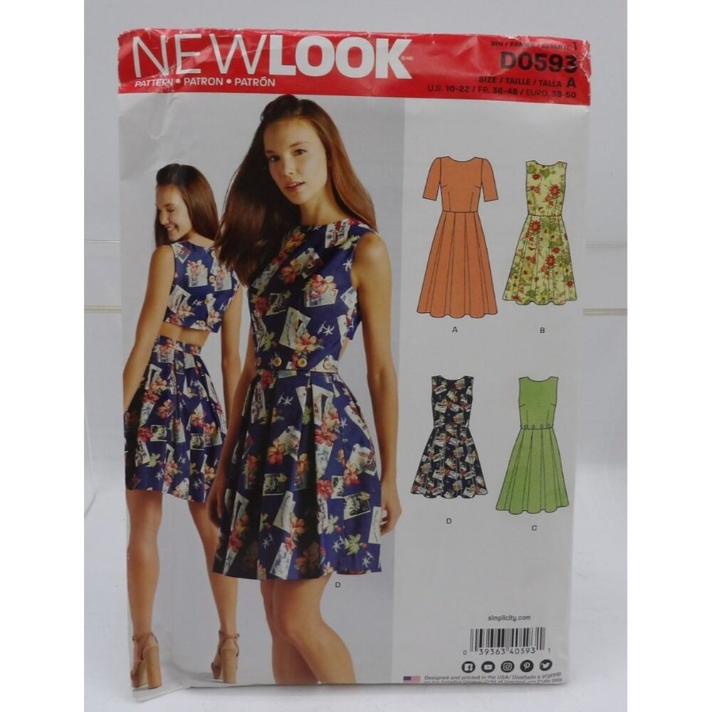 New Look D0593 Misses' Dress Sewing Pattern Sizes 10-22 ©2017 (4 Styles) Open/Un